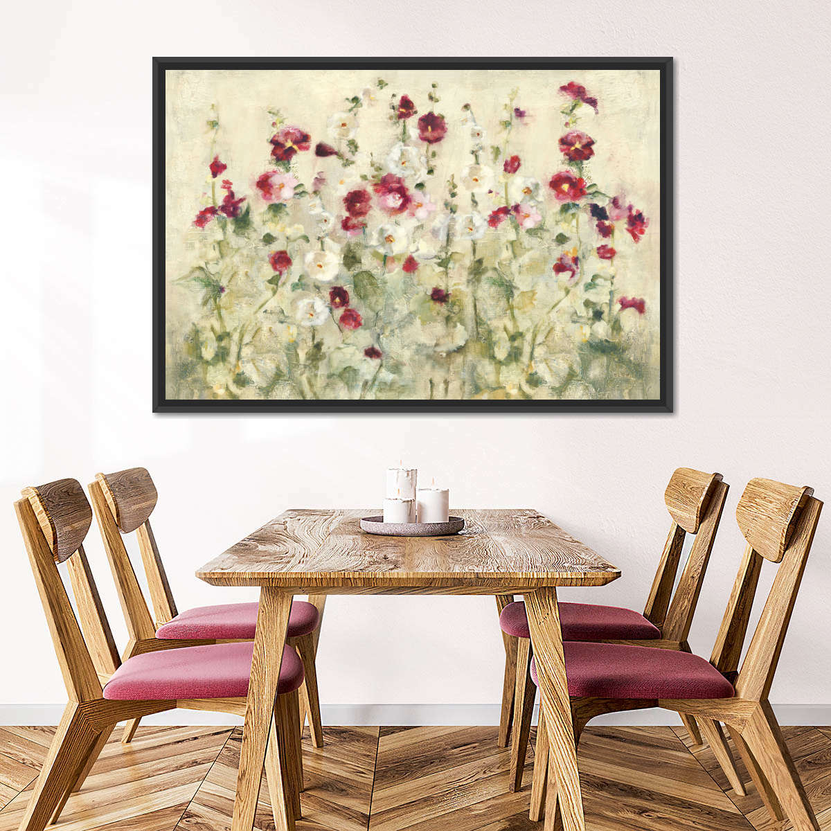 Hollyhocks Row Cool Multi Panel Canvas Wall Art