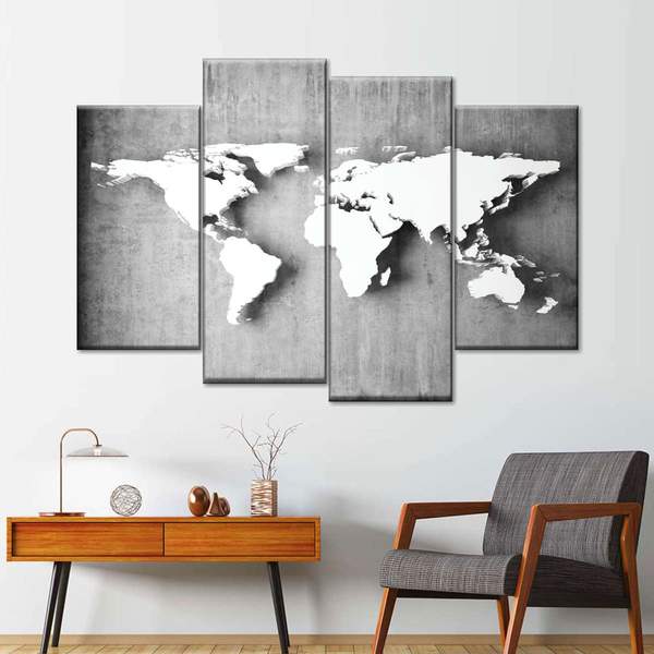 3D Iron World Map Multi Panel Canvas Wall Art