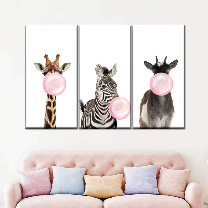 Bubble Gum Animals Canvas Set Wall Ar