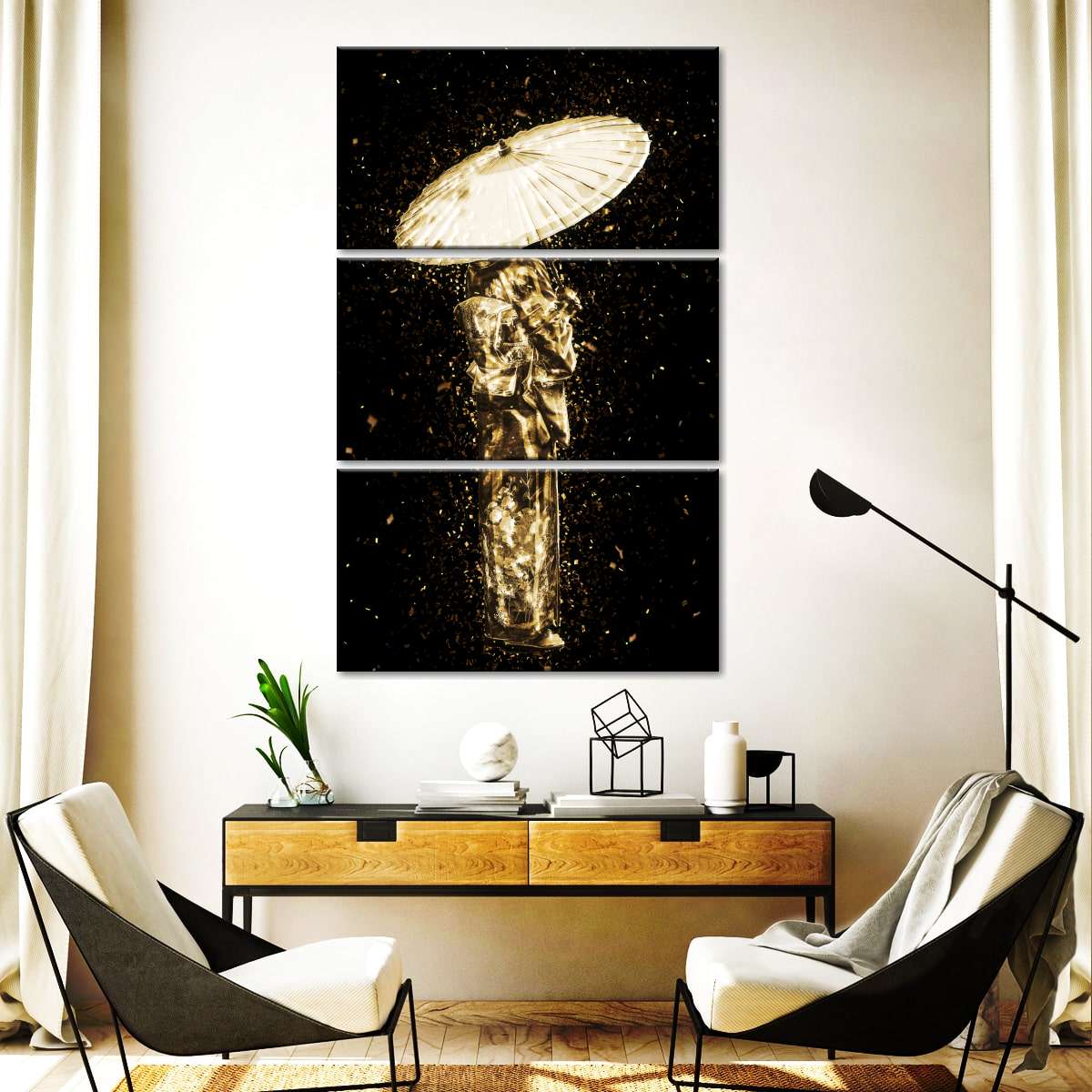 Golden Geisha Multi Panel Canvas Wall Art