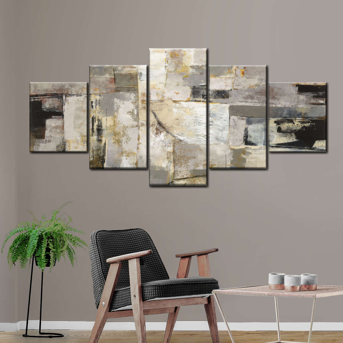 Walking Down the Street Neutral Multi Panel Canvas Wall Art