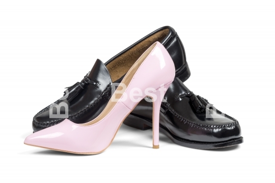 Luxury men shoes and pink women heel shoe