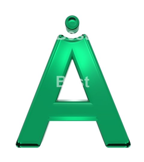 One letter from green glass alphabet set, isolated on white.