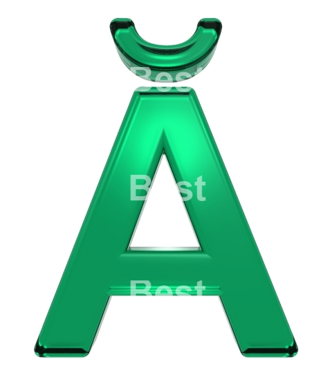 One letter from green glass alphabet set, isolated on white.