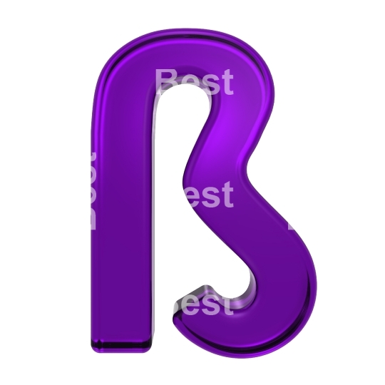 One letter from purple glass alphabet set, isolated on white.