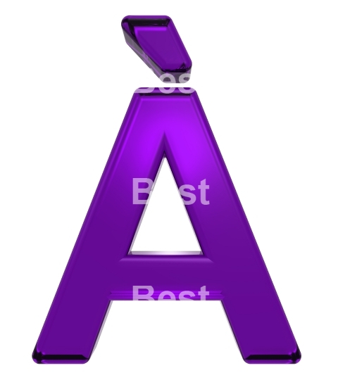 One letter from purple glass alphabet set, isolated on white.