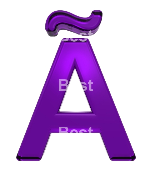 One letter from purple glass alphabet set, isolated on white.