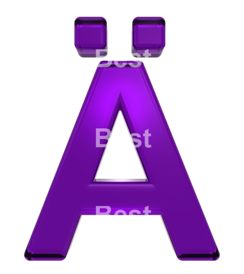 One letter from purple glass alphabet set, isolated on white.