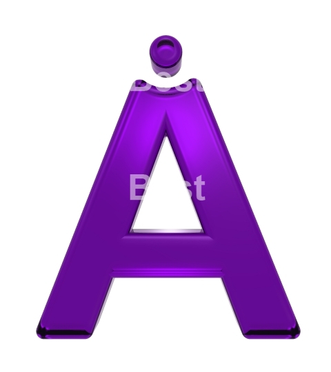 One letter from purple glass alphabet set, isolated on white.