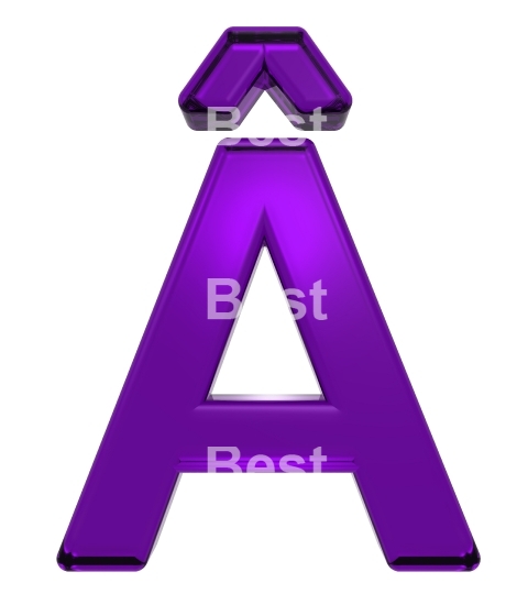 One letter from purple glass alphabet set, isolated on white.