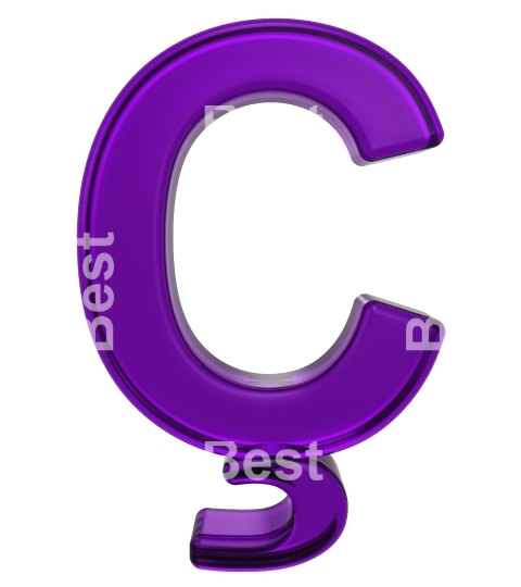 One letter from purple glass alphabet set, isolated on white.