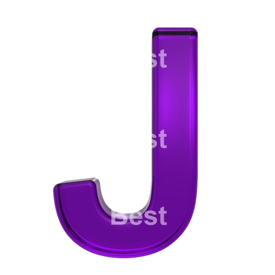 One letter from purple glass alphabet set, isolated on white.