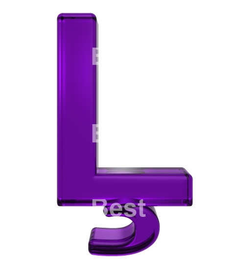 One letter from purple glass alphabet set, isolated on white.