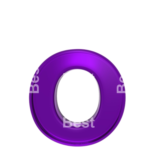 One lower case letter from purple glass alphabet set, isolated on white.