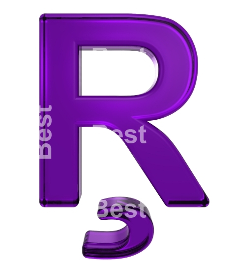 One letter from purple glass alphabet set, isolated on white.