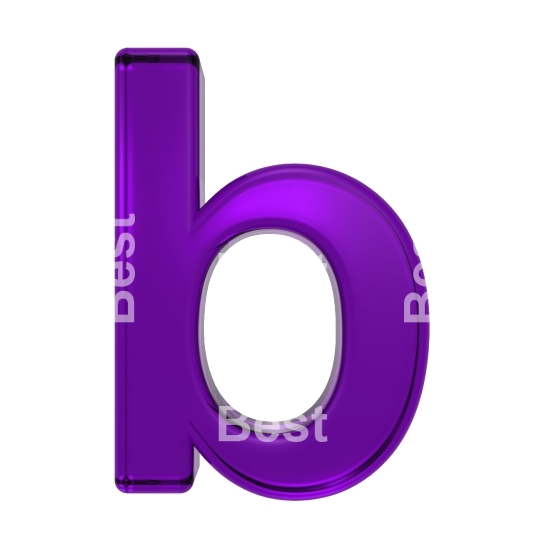 One lower case letter from purple glass alphabet set, isolated on white.