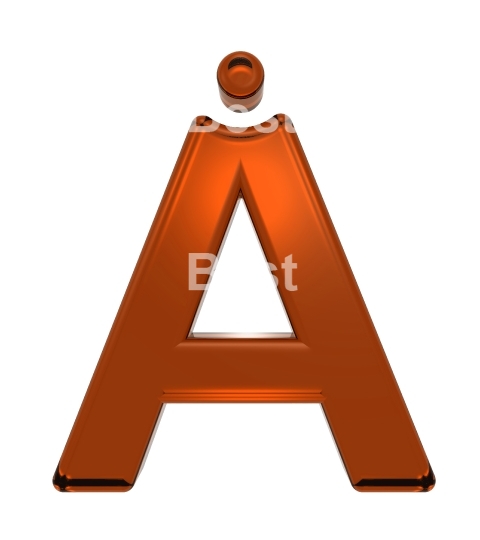 One letter from orange glass alphabet set, isolated on white.