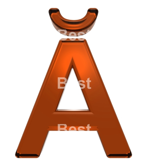 One letter from orange glass alphabet set, isolated on white.