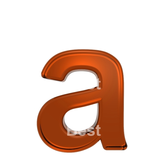 One lower case letter from orange glass alphabet set, isolated on white.