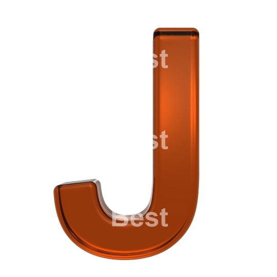 One letter from orange glass alphabet set, isolated on white.