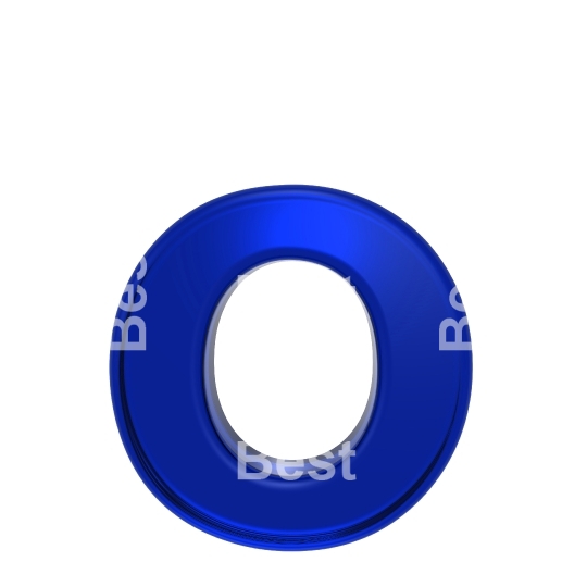 One lower case letter from blue glass alphabet set, isolated on white.