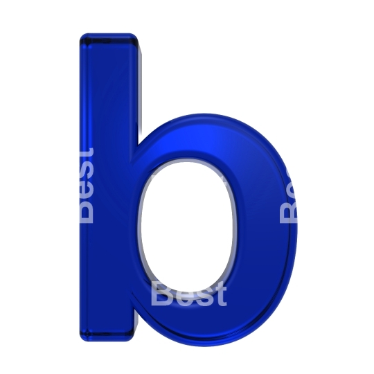 One lower case letter from blue glass alphabet set, isolated on white.