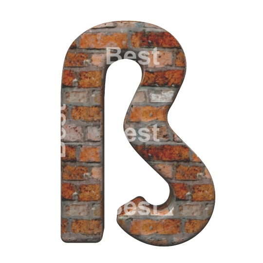 One letter from old brick alphabet set, isolated on white.