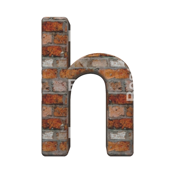 One lower case letter from old brick alphabet set, isolated on white.