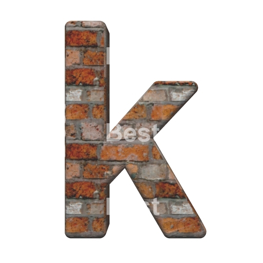 One lower case letter from old brick alphabet set, isolated on white.