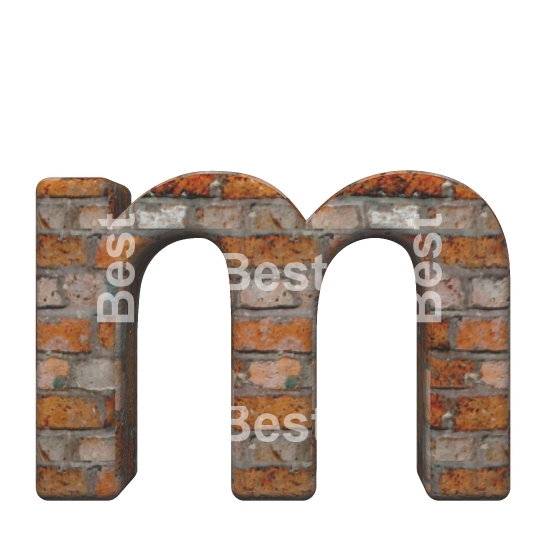 One lower case letter from old brick alphabet set, isolated on white.