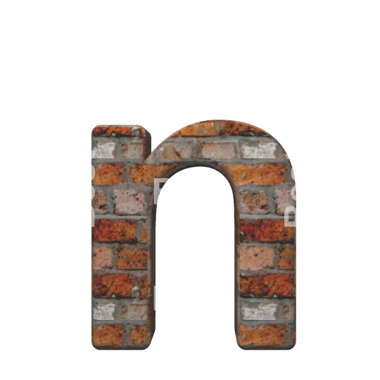 One lower case letter from old brick alphabet set, isolated on white.