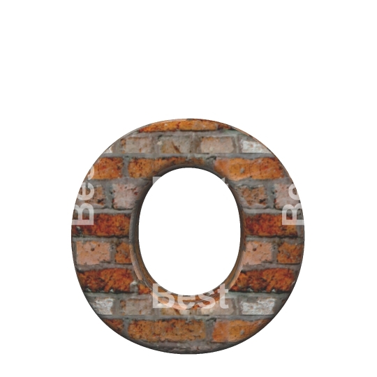 One lower case letter from old brick alphabet set, isolated on white.