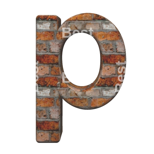 One lower case letter from old brick alphabet set, isolated on white.