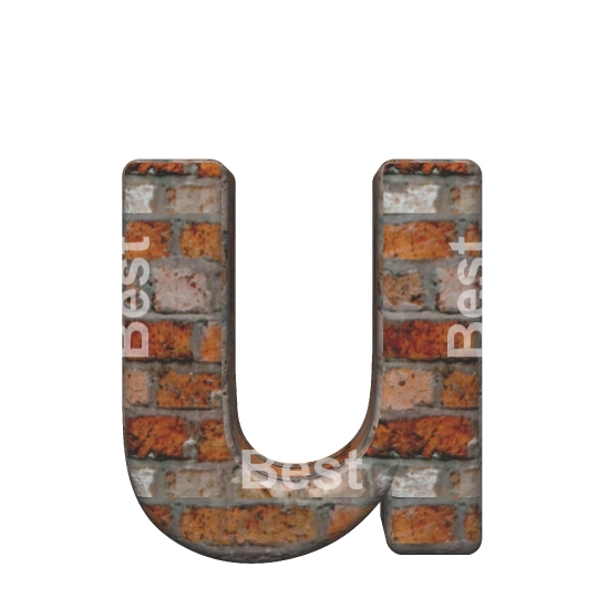 One lower case letter from old brick alphabet set, isolated on white.