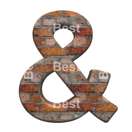 One letter from old brick alphabet set, isolated on white.