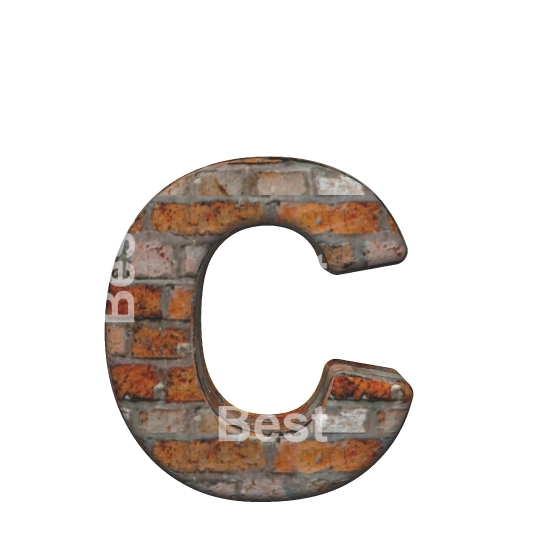 One lower case letter from old brick alphabet set, isolated on white.