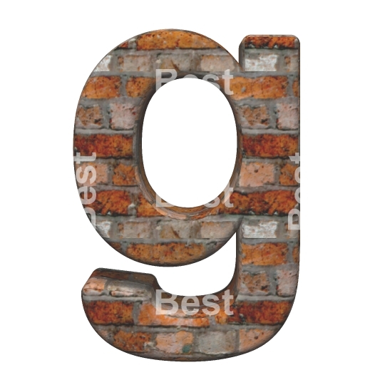 One lower case letter from old brick alphabet set, isolated on white.