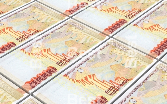 Armenian drams bills stacked background