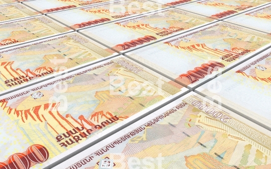 Armenian drams bills stacked background