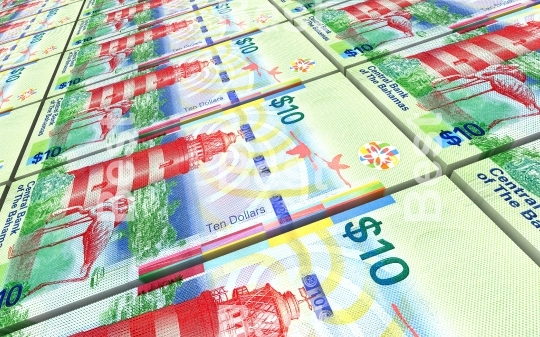 Bahamian dollar bills stacks background