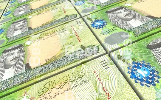 Bahraini dinar bills stacks background