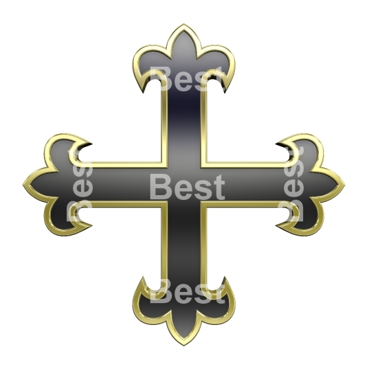 Black with gold frame heraldic cross isolated on white. 