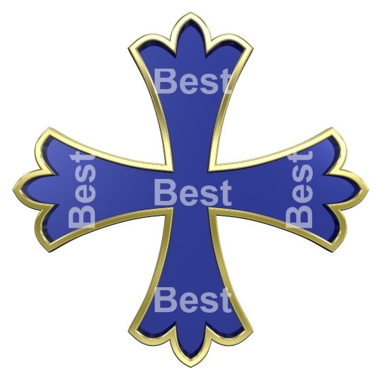 Blue with gold frame heraldic cross isolated on white. 