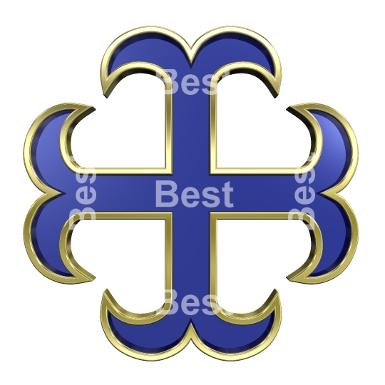 Blue with gold frame heraldic cross isolated on white. 