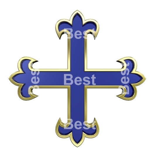 Blue with gold frame heraldic cross isolated on white. 