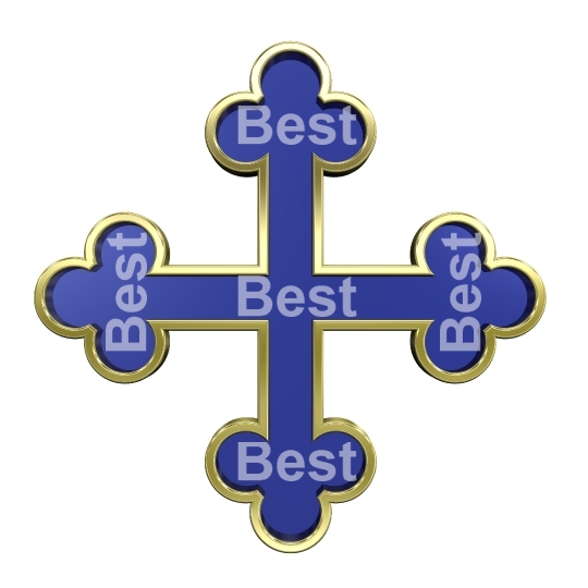 Blue with gold frame heraldic cross isolated on white. 