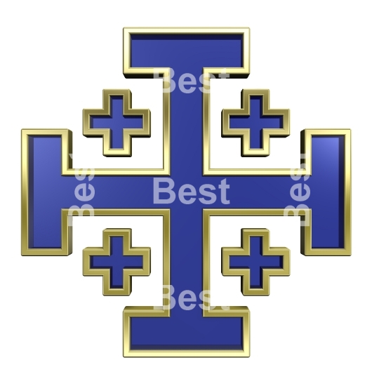 Blue with gold frame heraldic cross isolated on white. 