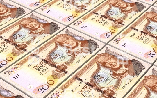 Bolivian boliviano bills stacks background