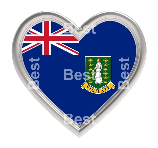 British Virgin Islands flag in silver heart isolated on white background.  