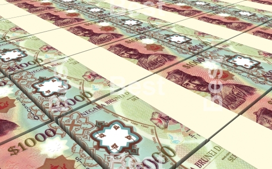 Brunei dollar bills stacks background